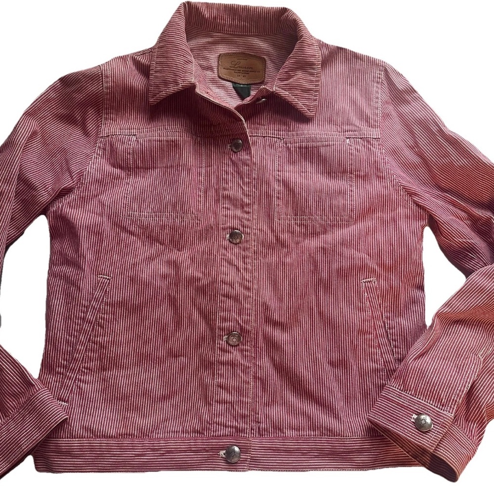 Vtg Lauren Ralph Lauren Pinstripe Jean Jacket Women’s Small Red Y2K